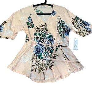 SOLD  DEX Floral Angel Sleeve Blouse with Waist Detail